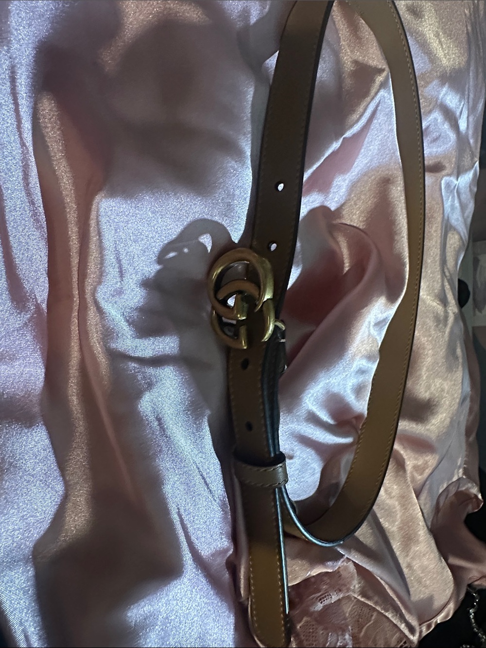 Gucci Tan Leather Belt with Brass Interlocking GG Buckle